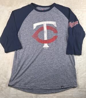 Majestic Men's Minnesota Twins Fast Win Raglan T-Shirt Gray/Navy - LARGE